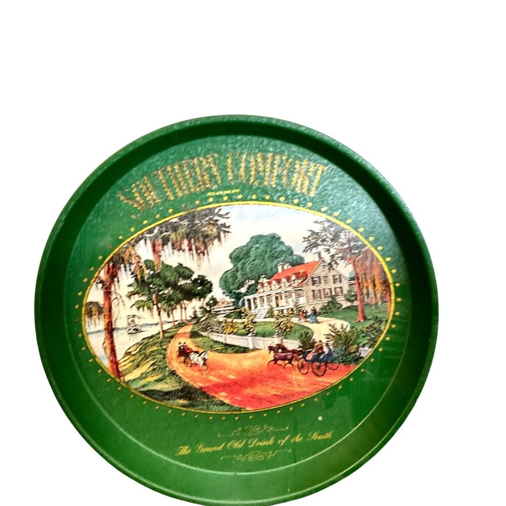 Southern Comfort Metal Serving Tray With Vintage Plantation Scene